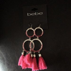 bebe Ombre Pink Crystals & Tassels Earrings Doubl